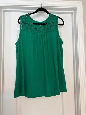 Lane Bryant Green Crochet Yoke Sleeveless Tank